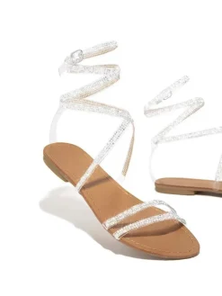 Sparkly Rhinestone Strappy Flat Sandals