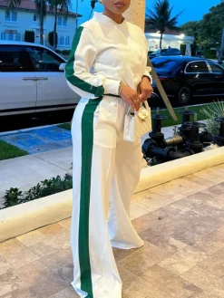 Sporty Jacket Wide Leg Pants Set