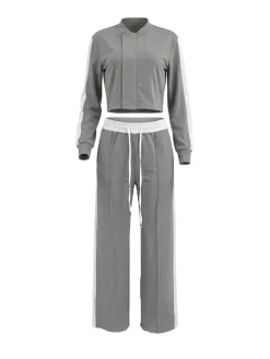 Sporty Jacket Wide Leg Pants Set