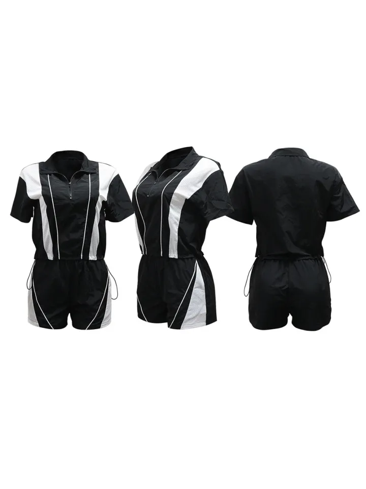 Sporty Patchwork Top Shorts Set