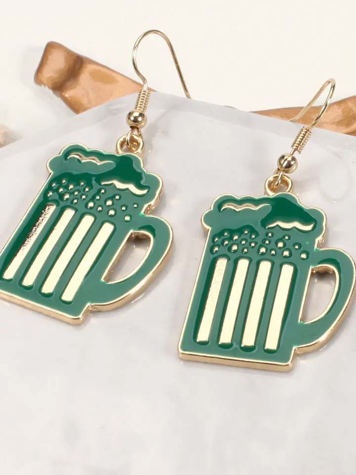 St Patrick's Day Clover Beer Earrings