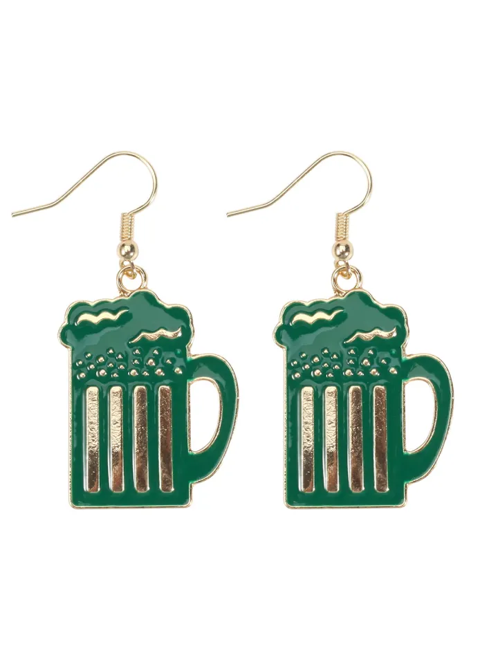 St Patrick's Day Clover Beer Earrings