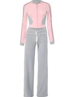 Stand Collar Slim Fit Jacket and Pants Set