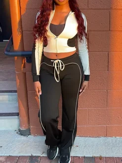 Stand Collar Slim Fit Jacket and Pants Set