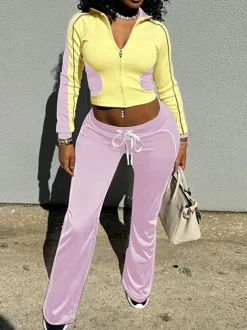 Stand Collar Slim Fit Jacket and Pants Set