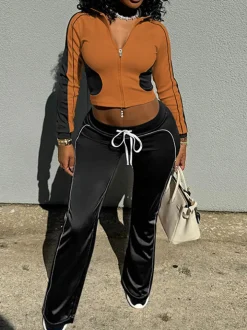 Stand Collar Slim Fit Jacket and Pants Set