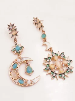 Star Sun Moon Rhinestone Crystal Stud Dangle Earrings