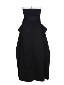 Strapless Button Front Belted A-Line Maxi Dress