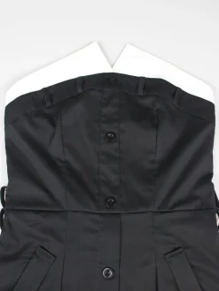 Strapless Button Front Belted A-Line Maxi Dress