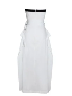 Strapless Button Front Belted A-Line Maxi Dress