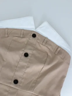 Strapless Button Front Belted A-Line Maxi Dress