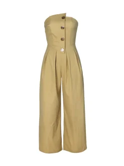 Strapless Button Wide-Leg Jumpsuit