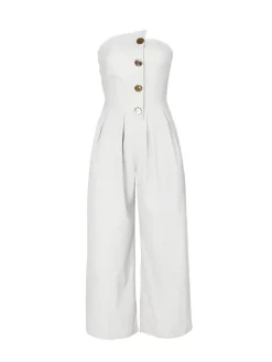 Strapless Button Wide-Leg Jumpsuit