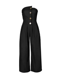 Strapless Button Wide-Leg Jumpsuit