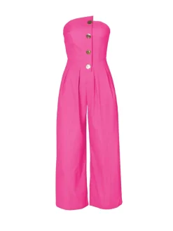 Strapless Button Wide-Leg Jumpsuit