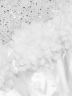 Strapless Glitter Mesh Flowers Mini Dress