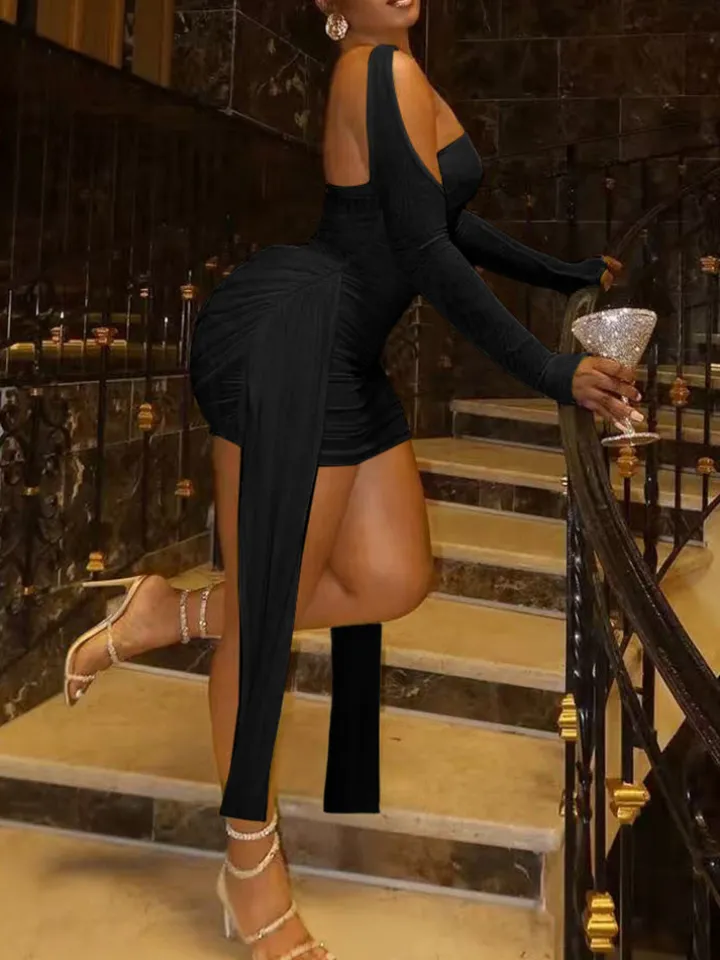 Strapless Mesh Mini Dress with Scarf Gloves