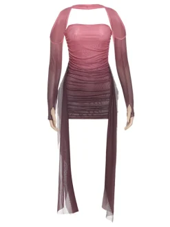 Strapless Mesh Mini Dress with Scarf Gloves