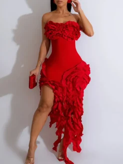 Strapless Ruffle High-Low Dress