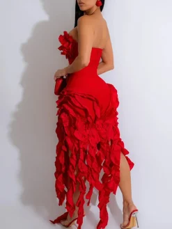 Strapless Ruffle High-Low Dress