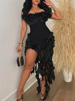 Strapless Ruffle High-Low Dress