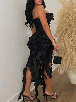 Strapless Ruffle High-Low Dress