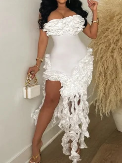 Strapless Ruffle High-Low Dress