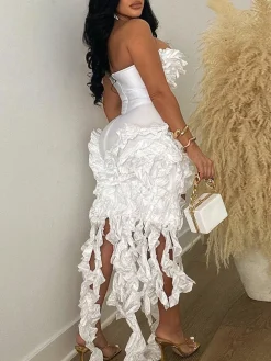 Strapless Ruffle High-Low Dress