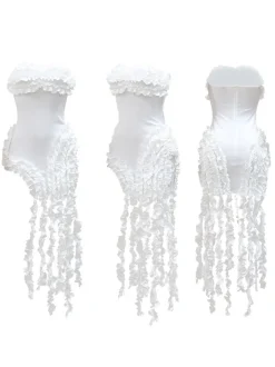 Strapless Ruffle High-Low Dress