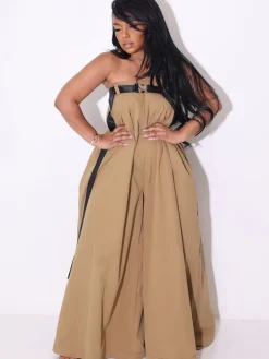 Strapless Tube Belted Wide Leg Jumpsuit