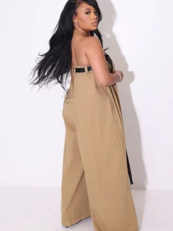 Strapless Tube Belted Wide Leg Jumpsuit