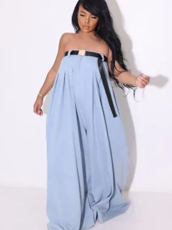 Strapless Tube Belted Wide Leg Jumpsuit