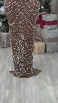 Strappy Rhinestone Mesh Maxi Dress