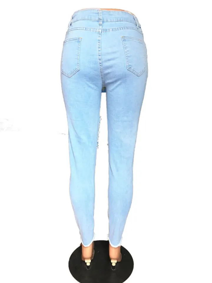 Stretchy Mid Waist Skinny Ripped Distressed Denim Jeans