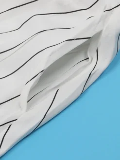 Striped Cross Strap Backless Flare Dress