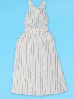 Striped Cross Strap Backless Flare Dress