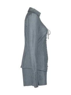 Striped Lace-Up Shirt Shorts Set