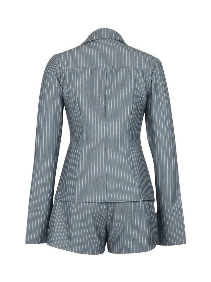Striped Lace-Up Shirt Shorts Set