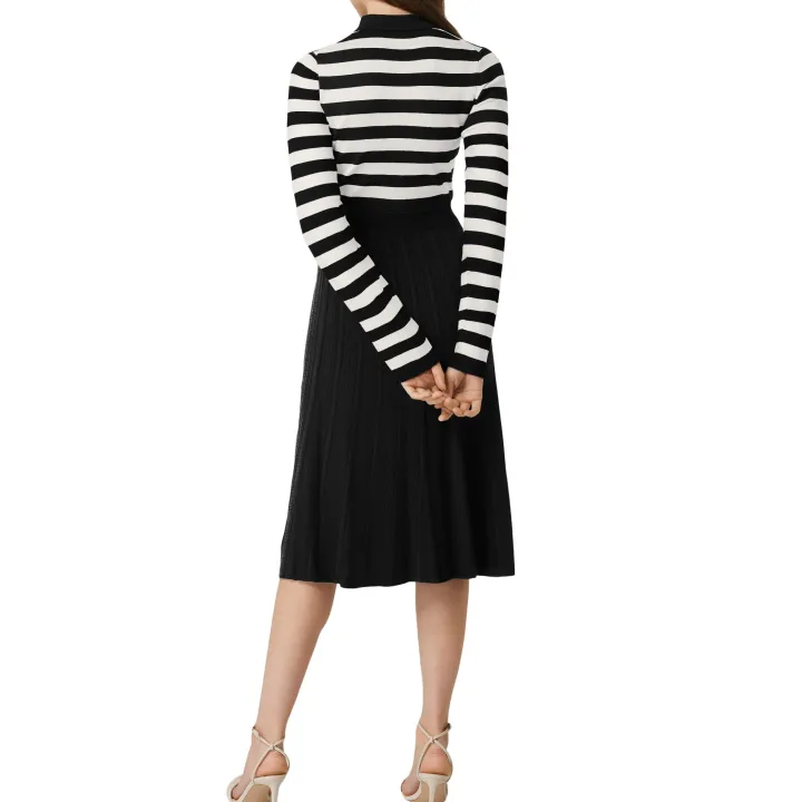 Striped Long Sleeve Button Ribbed Knit Dresses