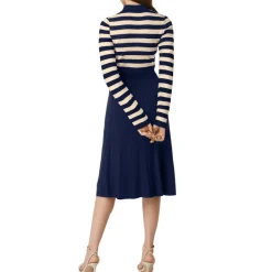 Striped Long Sleeve Button Ribbed Knit Dresses