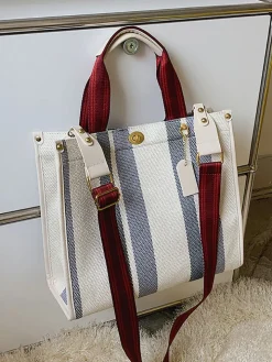 Striped Print Canvas Tote Shoulder Bags