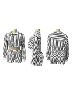 Striped Shirt Shorts Set