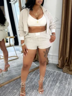 Striped Shirt Shorts Set