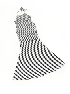 Striped Strapless Fishtail Maxi Dress