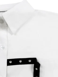 Studded Trim Oversized Shirt Midi Dress