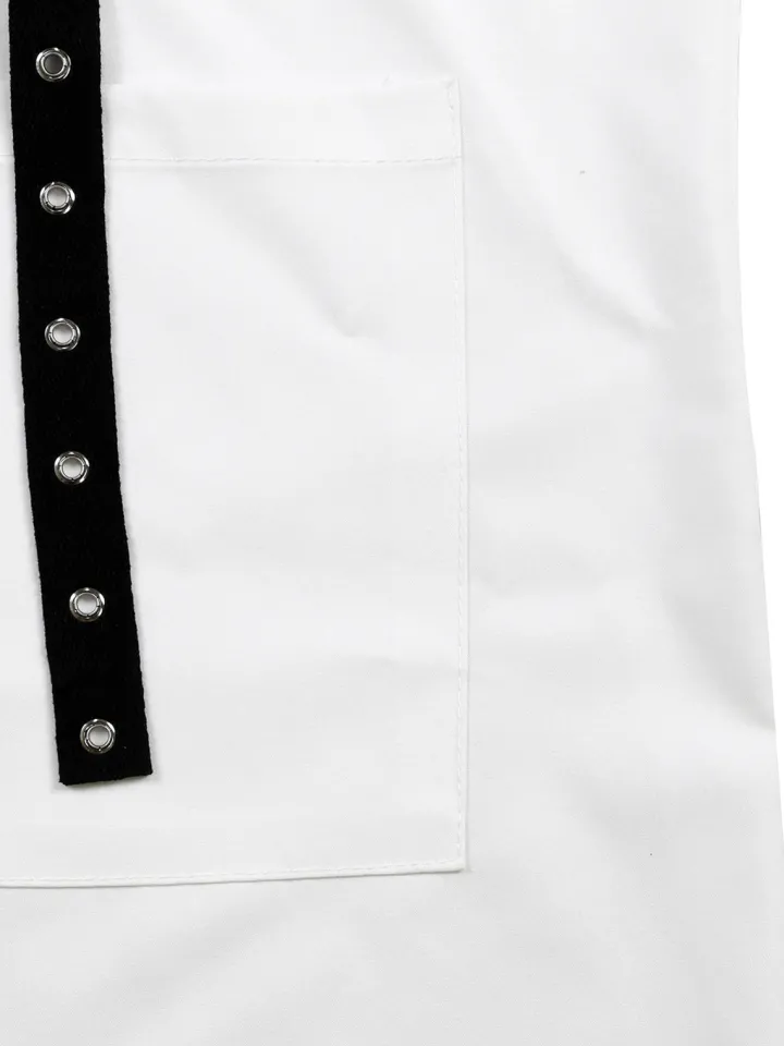 Studded Trim Oversized Shirt Midi Dress