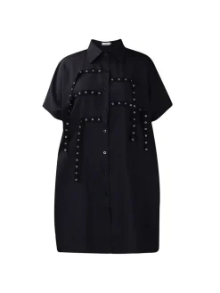 Studded Trim Oversized Shirt Midi Dress