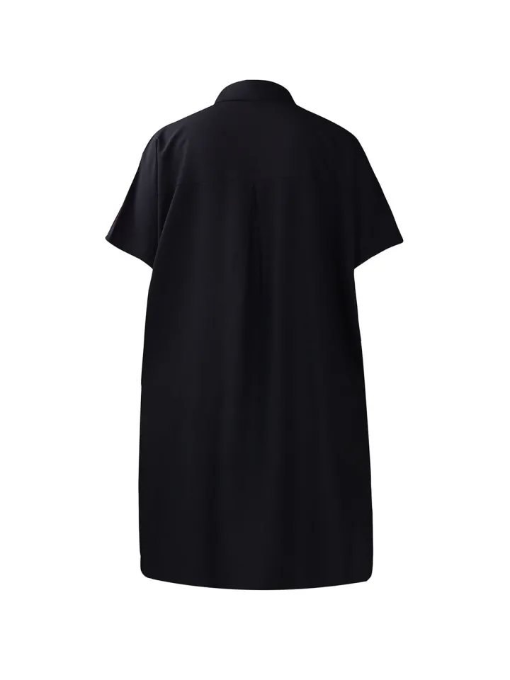 Studded Trim Oversized Shirt Midi Dress