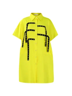 Studded Trim Oversized Shirt Midi Dress