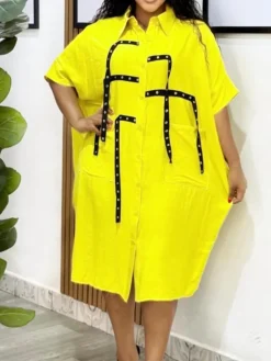 Studded Trim Oversized Shirt Midi Dress